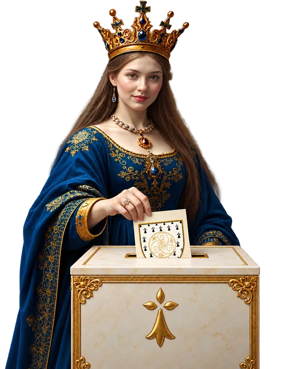 Anne de Bretagne dépose dans l’urne un bulletin portant le badge DAO